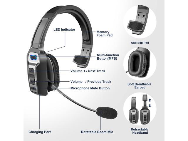 Trucker Bluetooth Headset, V5.2 Wireless Headset with Upgraded Microphone AI Noise Canceling, On Ear Bluetooth Headphone with Mute for Driver...