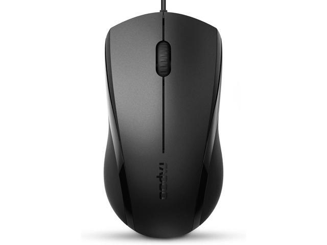 RAPOO Silent Wired Mouse, 1000 DPI 5ft Cord Quiet Button Optical Computer Mouse, Left Right Hand Use, for Laptop Chromebook Mac Notebook, Matte Black