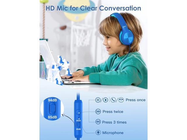 Kids Headphones with Cord, Over-Ear Headphones for Kids with Microphone, 85/94dB Volume Limit Headset for Kids with Shareport, Wired Headphones for...