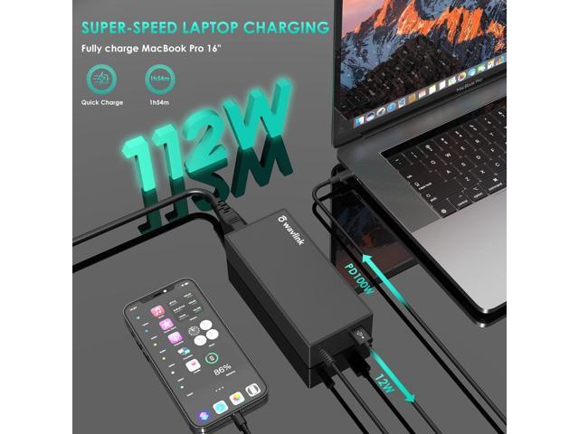 USB C Laptop Charger 100W AC Laptop Power Adapter with 12W USB A Output for MacBook ASUS Huawei Lenovo HP Dell Samsung Acer Toshiba Chromebooks and...