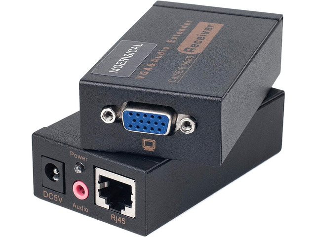 MOERISICAL VGA Cat5e Cat6 Extender 300ft Video Repeater Over Ethernet Cable, up to 100m, Sender+Receiver
