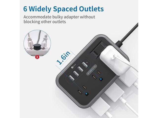 2 Pack Power Strip with 6 Outlets(2 Side) and 4 USB, NTONPOWER Flat Plug Extension Cord 5 Ft, Overload Protection, Wall Mount, Compact Size...