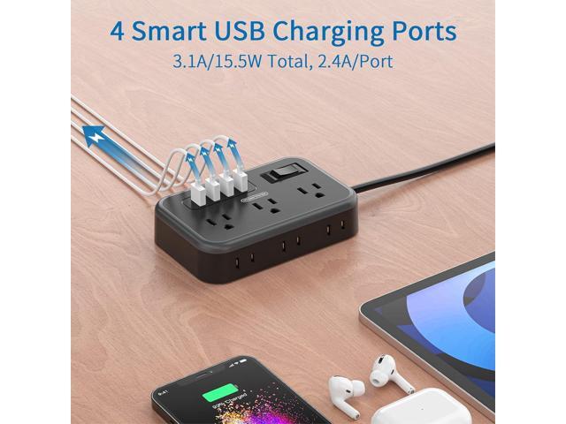 2 Pack Power Strip with 6 Outlets(2 Side) and 4 USB, NTONPOWER Flat Plug Extension Cord 5 Ft, Overload Protection, Wall Mount, Compact Size...