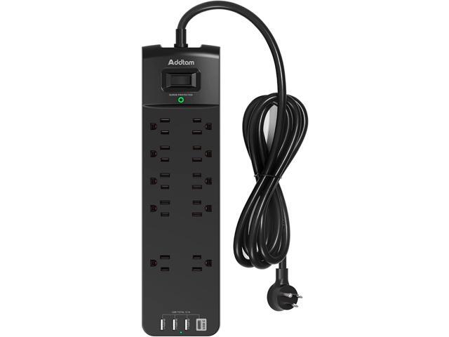 Power Strip - Addtam Surge Protector with 10 Outlets and 4 USB Ports, 6 Feet Extension Cord with Flat Plug, 2700 Joules, ETL Listed, Black