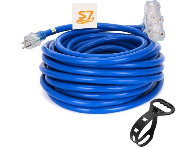 50ft 10-Gauge Heavy Duty 3-Outlet Indoor/Outdoor Extension Cord,Grounded 15-Amp Three-Prong Power-Cord with The End Light Up