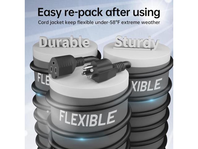 Black Outdoor Extension Cord 50 ft 16/3 Gauge Waterproof, Cold Weatherproof -58°F, Flame Retardant, Flexible 3 Prong Heavy Duty Electric Cord for...