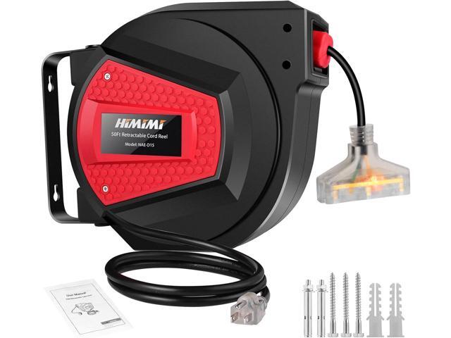 Himimi Retractable Extension Cord Reel, 50FT 14AWG/3C Power Cord Reel for Garage Workshop, Wall/Ceiling Mounted Extension Cord Reel, 3-Lighted...