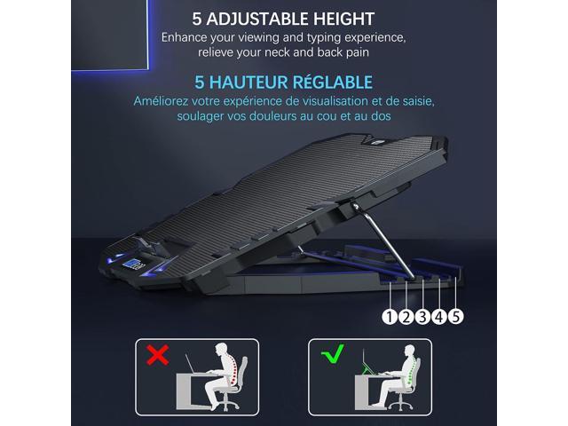 TopMate C5 12-15.6 inch Gaming Laptop Cooler Cooling Pad 5 Quiet Fans and LCD Screen 2500RPM Strong Wind Designed for Gamers and Office