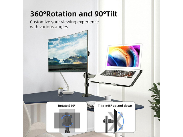 Suptek Monitor and Laptop Mount Holds 13-32 inch Computer Screen,Adjustable Monitor Arm Stand with Laptop Tray for 13-27 inch,Hold 22 lbs, with...