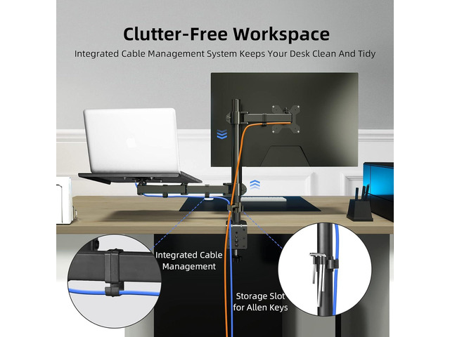 Suptek Monitor and Laptop Mount Holds 13-32 inch Computer Screen,Adjustable Monitor Arm Stand with Laptop Tray for 13-27 inch,Hold 22 lbs, with...