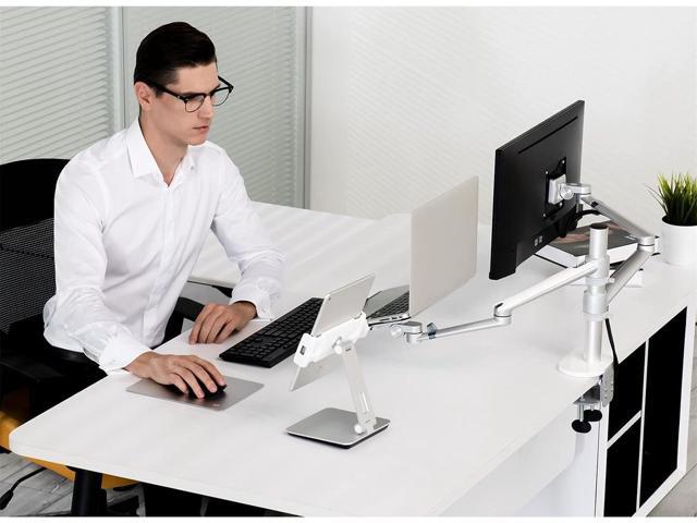 V Monitor and Laptop Mount, 2-in-1 Adjustable Dual Arm Desk Mounts Single Desk Arm Stand/Holder for 17 to 32 Inch LCD Computer Screens, Extra Tray...