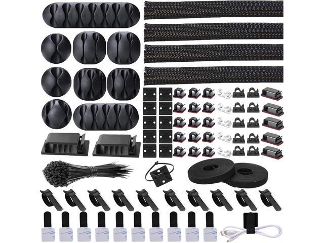 Cord Management Organizer Kit 4 Cable Sleeve split with 41Self Adhesive Cable Clips Holder, 10pcs and 2 Roll Self Adhesive tie and 100 Fastening...