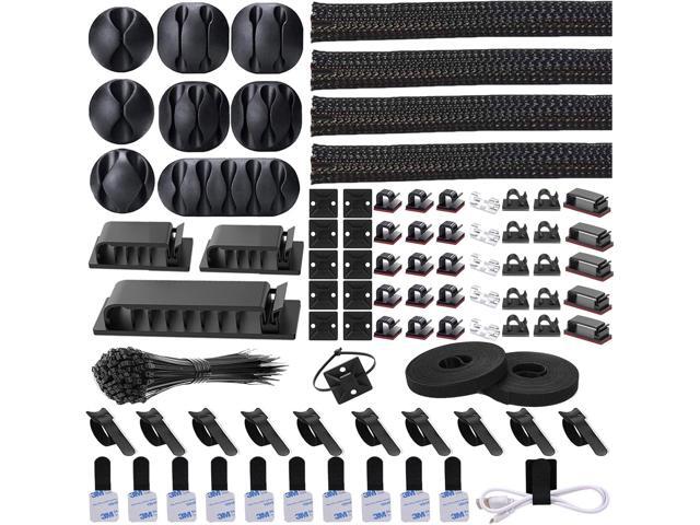 N NOROCME 192 PCS Cable Management Kit 4 Wire Organizer Sleeve,11 Cable Holder,35Cord Clips 10+2 Roll Cable Organizer Straps and 100 Fastening...