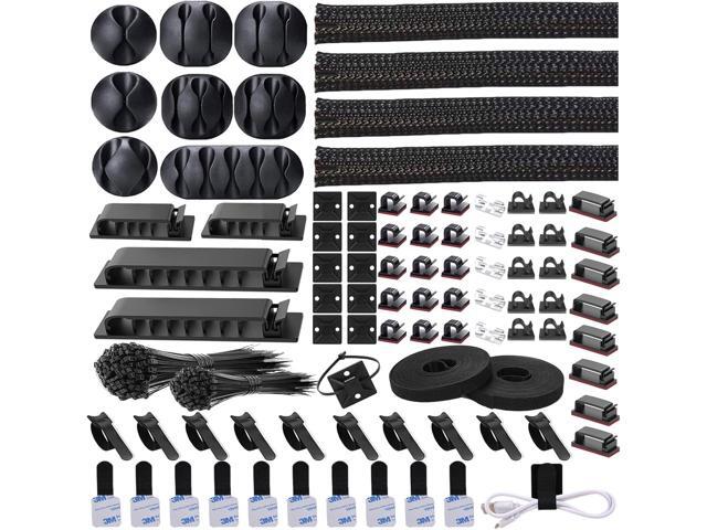 311Pcs Cable Management Organizer Kit 4 Cable Sleeve Split,53Cable Clips 12Cord Clips Holder,22 Cable Ties, 20 Adhesive Wall Cable Tie, 200Fasten...