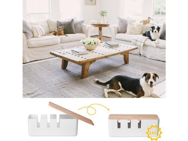 Cable Management Box by Baskiss, 12x5x4.5 inches, Wood Lid, Cord Organizer for Desk TV Computer USB Hub System to Cover and Hide & Power Strips &...