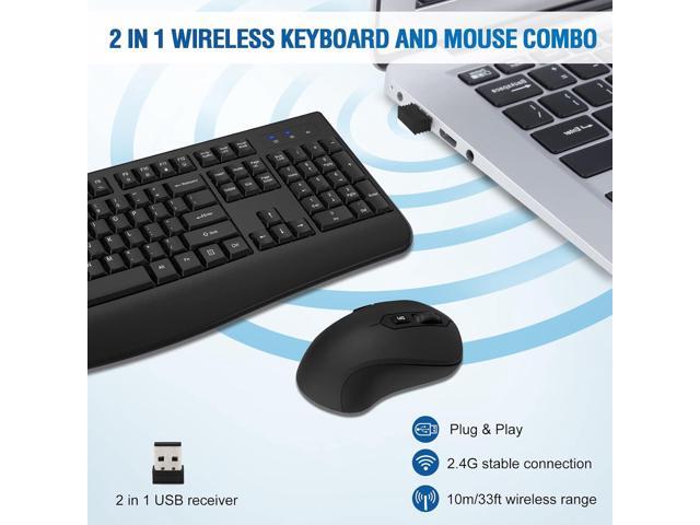 Wireless Keyboard and Mouse Combo, Full-Sized 2.4GHz Wireless Keyboard with Comfortable Palm Rest and Optical Wireless Mouse for Windows, Mac OS...