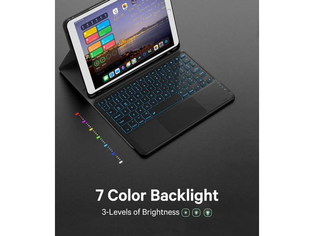 For iPad 9.7 inch Case with Keyboard, iPad 6th Gen (2018), iPad 5th Gen (2017), iPad Air 2 (2014), 7 Color Backlit, Support 2 BT Devices, Touchpad...