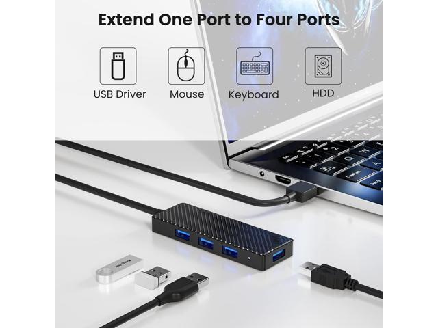 INVZI USB Hub 3.0 4-Port, Ultra Slim Data USB Splitter with 2ft Extended Cable Compatible for PC, MacBook, Mac Pro/Mini, iMac, Laptop, Surface Pro,...