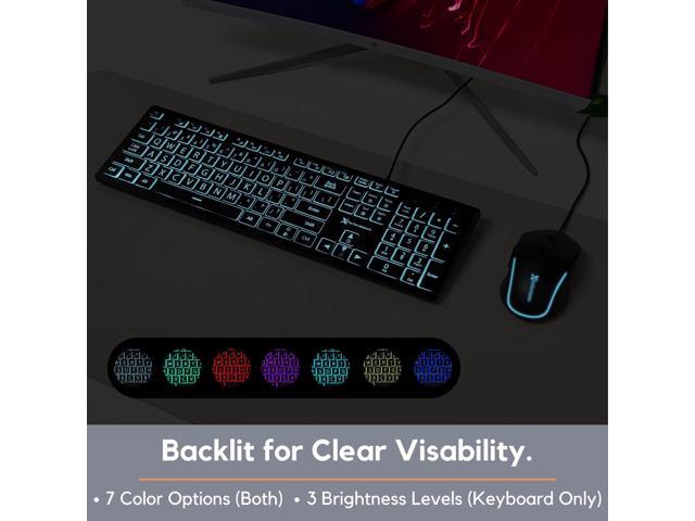 X9 Performance Large Print Keyboard and Mouse Combo - Easy to See Lighted Big Print Letters - USB Wired Backlit Keyboard and Mouse - Light Up Key...