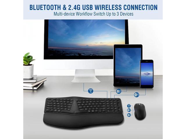 MK960 Ergonomic Wireless Keyboard Mouse Combo, Bluetooth/2.4G Split Design Keyboard with Palm Rest and 4 Level DPI Adjustable Wireless Mouse,...