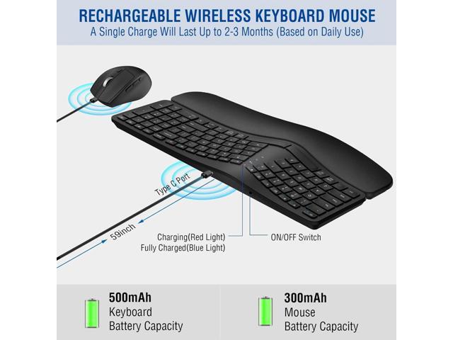 MK960 Ergonomic Wireless Keyboard Mouse Combo, Bluetooth/2.4G Split Design Keyboard with Palm Rest and 4 Level DPI Adjustable Wireless Mouse,...