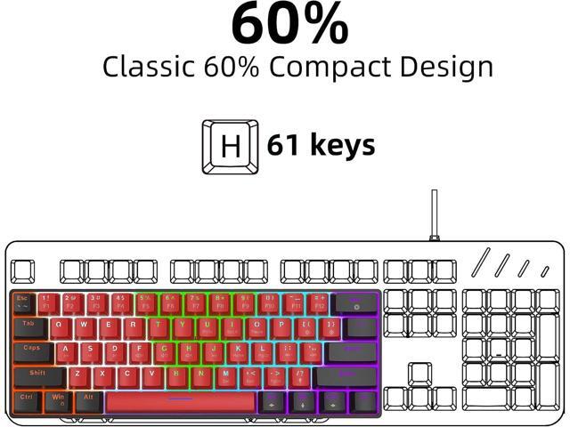Snpurdiri 60% Wired Mechanical Keyboard, Mini Gaming Keyboard with 61 Keys for PC, Windows XP, Win 7, Win 10 (Black-Red, Red Switches)