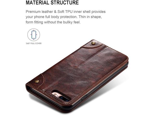 SINIANL iPhone 8 Plus Case, iPhone 7 Plus Case, Leather Wallet Folio Case Magnetic Closure Flip Cover with Stand and Credit Card Slot for iPhone 8...