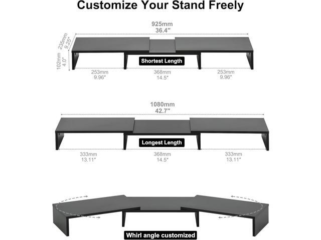 FITUEYES Dual Monitor Stand 3 Shelf Computer Monitor Riser, Wood Desktop Stand with Adjustable Length and Angle, Desk Accessories, Office Supplies...
