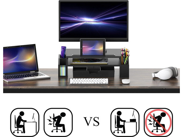Simple Houseware Desk Monitor Stand Riser with Adjustable Organizer tray, Black