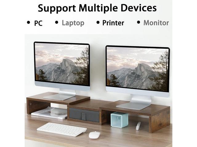 TEAMIX 3 Shelf Monitor Stand Riser with Drawer-Length and Angle Adjustable Dual Monitor Riser with Storage Corner Desk Shelf Organizer Large...