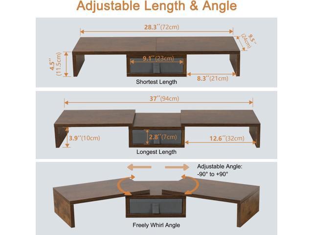 TEAMIX 3 Shelf Monitor Stand Riser with Drawer-Length and Angle Adjustable Dual Monitor Riser with Storage Corner Desk Shelf Organizer Large...