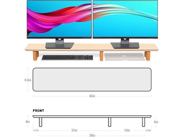 Aothia Large Dual Monitor Stand Riser, Solid Wood Desk Shelf with Eco Cork Legs for Laptop Computer/TV/PC/Printers, Perfect Desktop Stands...