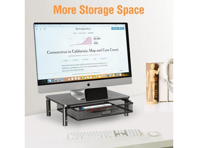 ELIVED 2 Pack Monitor Stand Riser with Drawer, 3 Height Adjustable with Larger Storage Space for Home and Office Supplies, Metal Desktop Stand for...