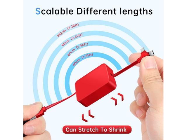4 Pcs 3 in 1 Retractable Multi Charging Cable (3.28FT) with USB C/Micro USB/IP and Phone Holder, Festivals and Birthday Gift for Your Family and...