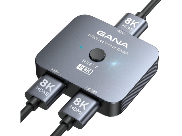 GANA HDMI 2.1 Switch, 8K HDMI Switcher Splitter Bi-Directional 2 in 1 Out, 4K@120Hz,8K@60Hz, 48Gbps Aluminum Ultra HD HDMI Hub Compatible with...