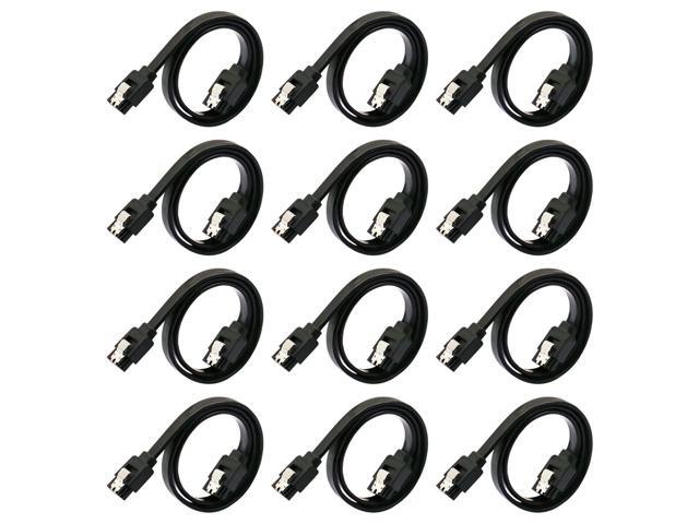 12-Pack SATA III Cable SATA III 6.0 Gbps Data Cable Straight Black with Locking Latch 16 Inches SATA Cable Pack for HDDSSDCD and DVD Drives