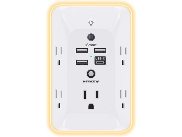 Outlet Extender with Night Light, HANYCONY Multi Plug Outlet, USB Wall Charger Surge Protector 4 USB Ports(1 USB C), Power Strip Electrical Outlet...