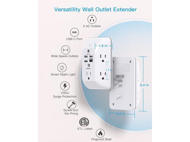 Outlet Extender with Night Light, Multi Plug Outlet, USB Wall Charger Surge Protector 4 USB Charging Port(1USB C), Power Strip Electrical Outlet...