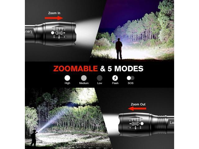 LETMY LED Tactical Flashlight S2000 [4 Pack] - High Lumens, Zoomable, 5 Modes, Waterproof Handheld LED Flashlight - Best Camping, Outdoor,...