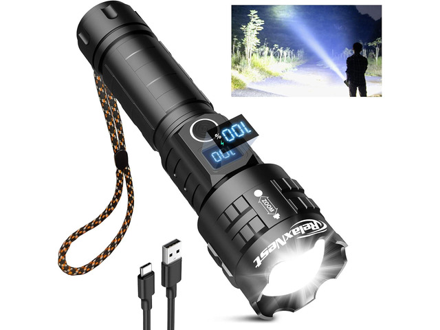 RelaxNest Rechargeable LED Flashlights High Lumens, Super Bright 100000 Lumens High Powered XHP70.2 Tactical Flashlights, Brightest Emergency Flash...