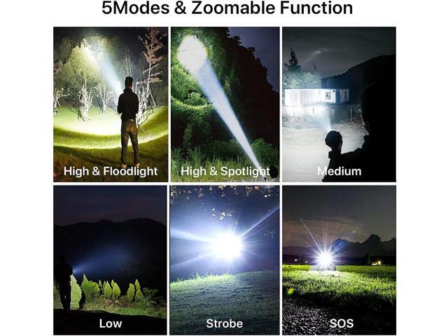 BERCOL Rechargeable LED Flashlights High Lumens, 990,000 Lumens Super Bright Powerful Flashlights, 5 Modes, IPX6 Waterproof Handheld Flash light...