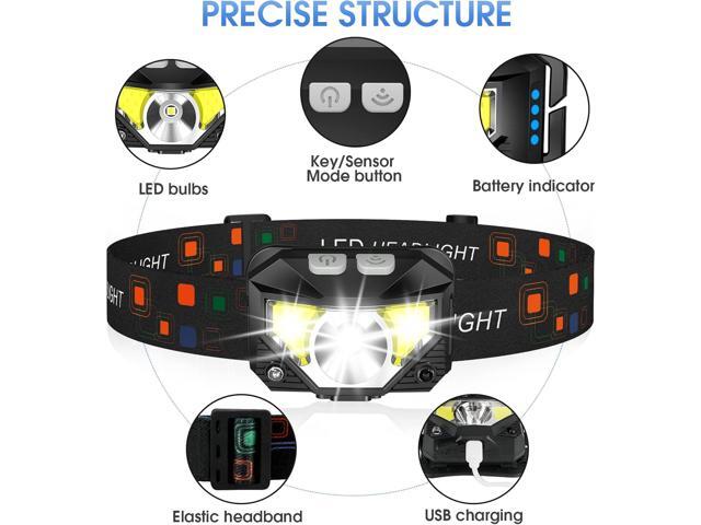 LHKNL Headlamp Flashlight, Lumen Ultra-Light Bright LED Rechargeable Headlight with White Red Light, 2-Pack Waterproof Motion Sensor Head Lamp,8...