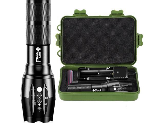 PeakPlus Rechargeable Tactical Flashlight LFX1000 (Rechargeable Battery and Charger Included) - High Lumens LED, Super Bright, Zoomable, 5 Modes,...