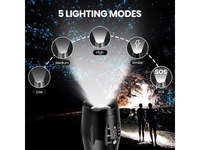 BINWO 2pack Small Zoomable Water-Resistant Tactical LED Flashlights 3000 Lumens -with 5 Modes for Camping/Biking/Hiking/Outdoor/Home/Emergency