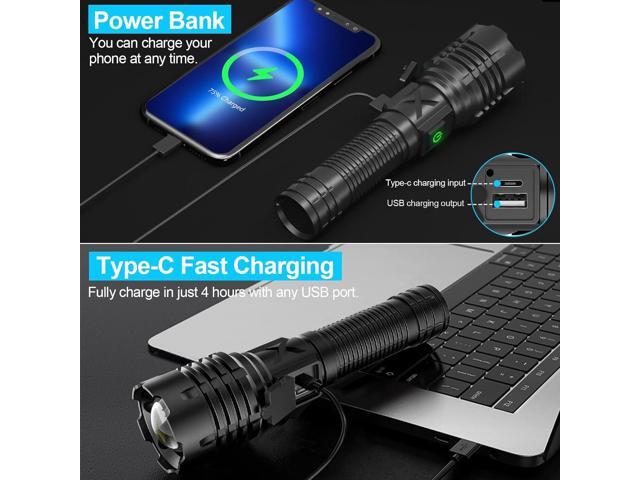 Flashlights High Lumens Rechargeable (Battery Included), 100000 Lumens XHP70.2 Super Bright LED Flashlight with Holster, Type-C, 5 Modes, Zoomable,...