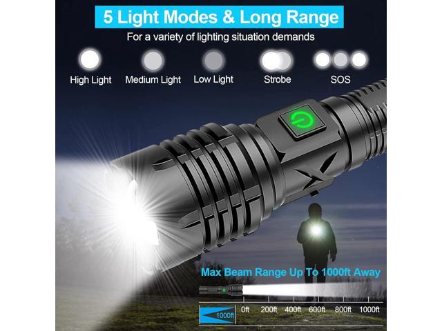 Flashlights High Lumens Rechargeable (Battery Included), 100000 Lumens XHP70.2 Super Bright LED Flashlight with Holster, Type-C, 5 Modes, Zoomable,...