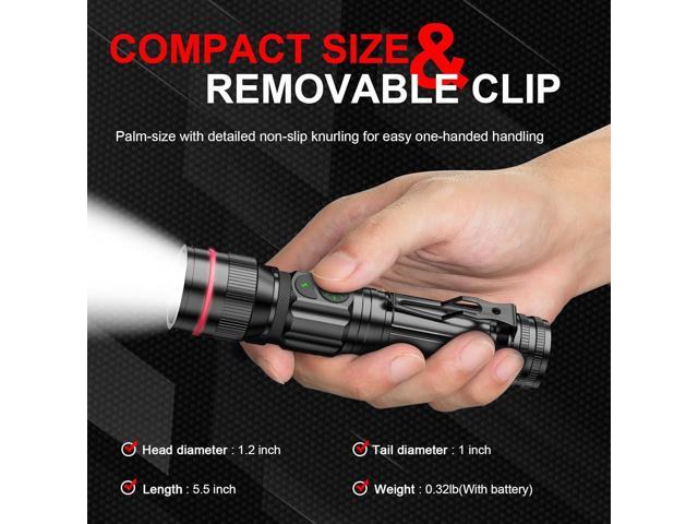 WdtPro Rechargeable Flashlights (Battery Included), LED Tactical Flashlight with Clip, Portable Dual-Switch, 2000 High Lumen Super Bright...