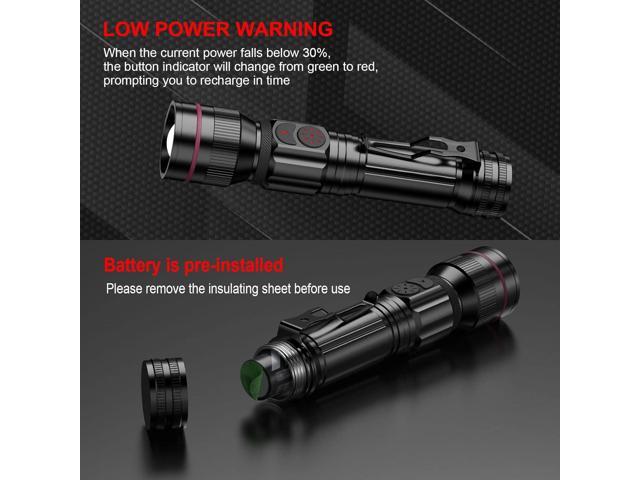 WdtPro Rechargeable Flashlights (Battery Included), LED Tactical Flashlight with Clip, Portable Dual-Switch, 2000 High Lumen Super Bright...