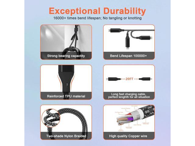 Extra Long USB C to Lightning Cable 20Ft/6M [Apple MFi Certified] iPhone Fast Charger Cable USB-C Power Delivery Fast Charging Cord 3A (max) for...