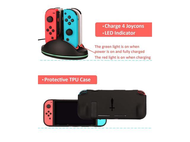 Switch Accessories - Family Bundle Accessories for Nintendo Switch, Carry Case& Screen Protector,4 Pack Joy Con Grips and Steering Wheels, Case...